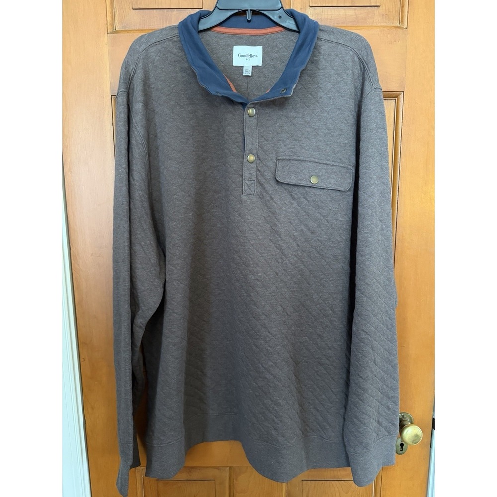 Men's Goodfellow Brown Quilted 1/4 Snap Long Sleeve Pullover Size XXL NWT